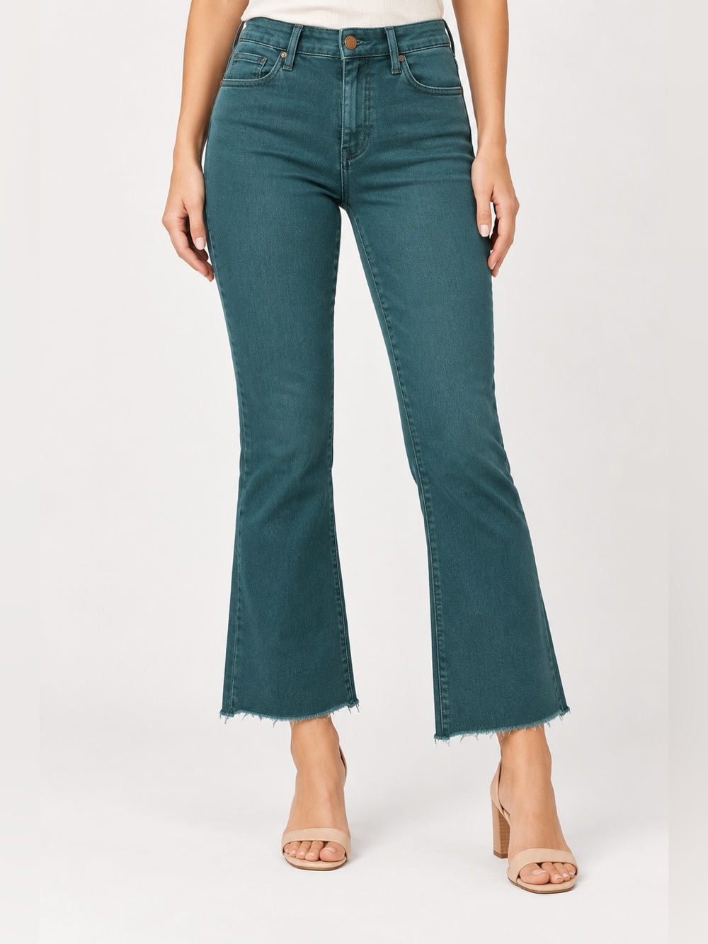 KUT From the Kloth Kelsey Fab Ab Ankle Flare Jeans Green Size 6 High Rise